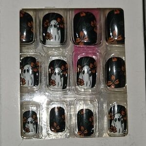 Black and Orange Halloween False Nails